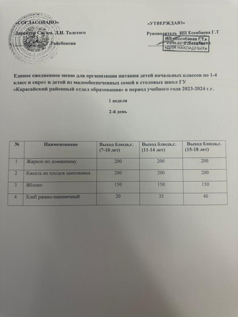 Сейсенбі күнінің ас мәзірі